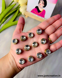 Round Golden Base Silver Antique Kundan in 4 Sizes