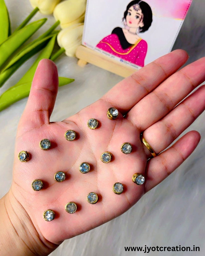 Round Golden Base Silver Antique Kundan in 4 Sizes