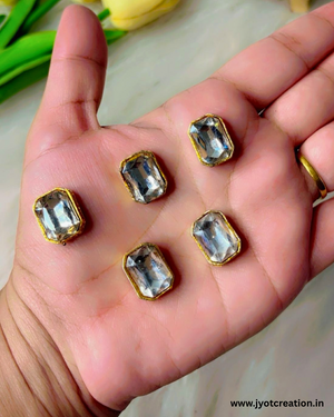 16*12mm Rectangle Golden Base Antique Kundan
