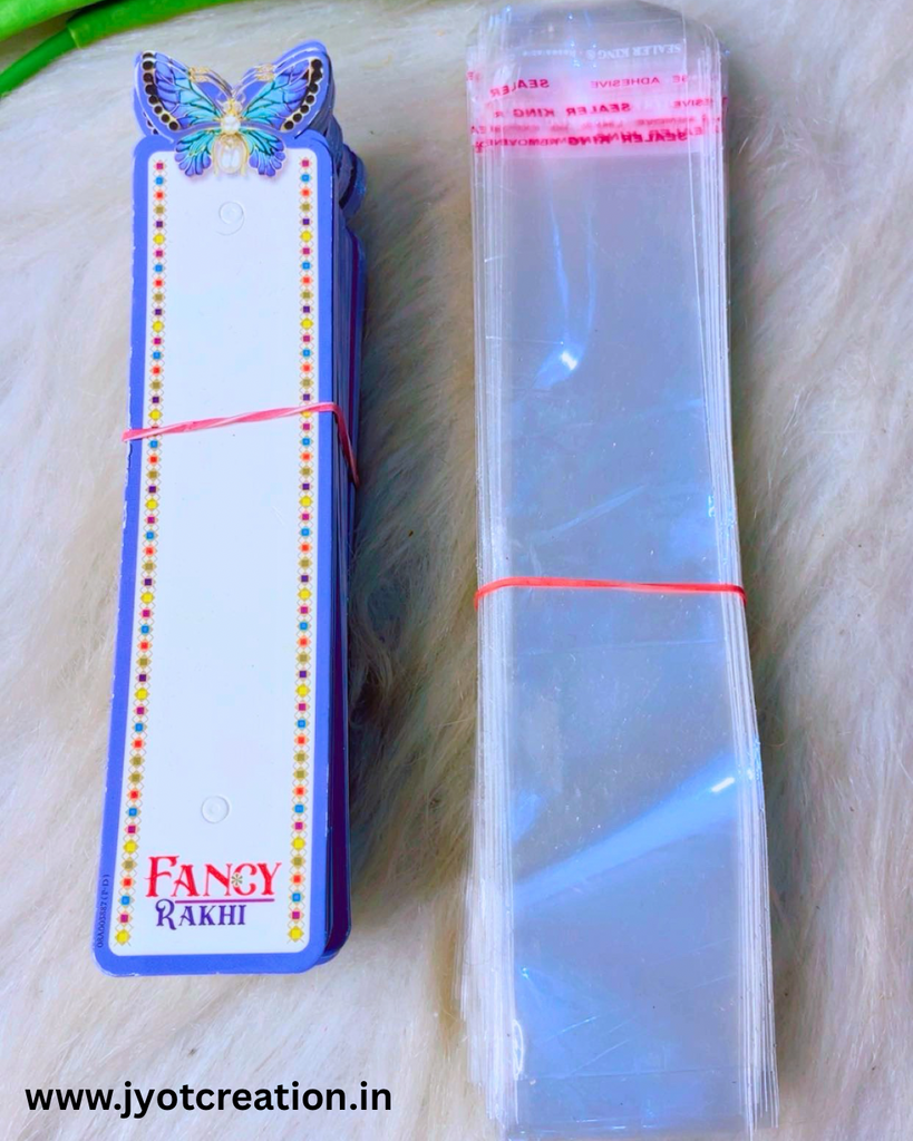 Designer White With Blue Butterfly Detailing Fancy Rakhi Card With Plastic Cover