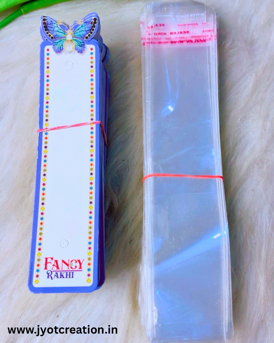 Designer White With Blue Butterfly Detailing Fancy Rakhi Card With Plastic Cover
