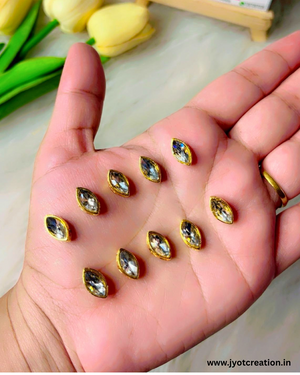 12*4mm Eye Shape Golden Base Antique Kundan