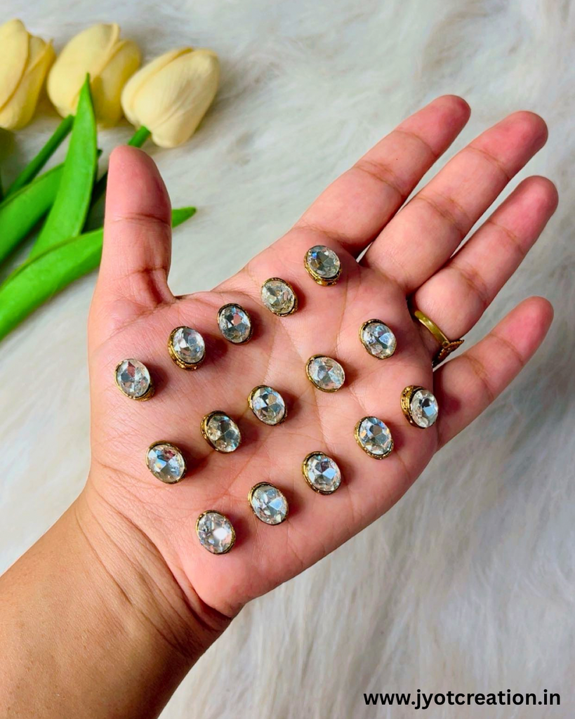 Oval Golden Base Silver Antique Kundan in 3 Size