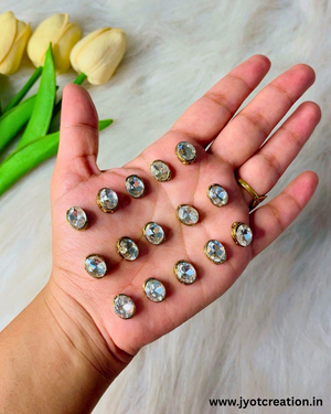 Oval Golden Base Silver Antique Kundan in 3 Size