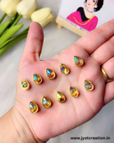 Drop Shape Golden Base Kundan,12*8mm in 6 Colours
