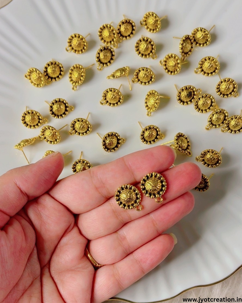 Golden Antique Round Earring Stud for Earring Making