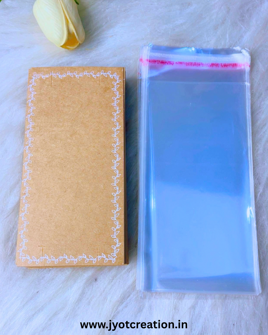 Designer Brown With White Outline Printing Card With Transparent Bags