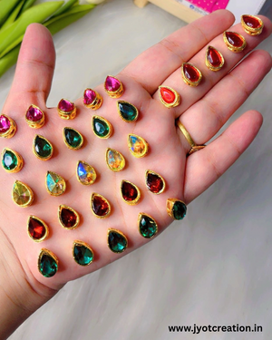 Drop Shape Golden Base Kundan,12*8mm in 6 Colours
