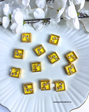 Yellow Square Shape Meena Kundan-Pack of 2 Pcs